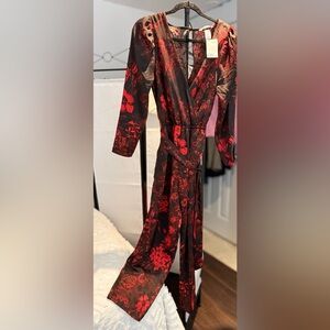 H&M Red and Black Floral Dress